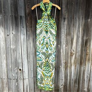NWT Farm Rio Tropical Tapestry Halter Linen Maxi Sun Dress Off White Green M